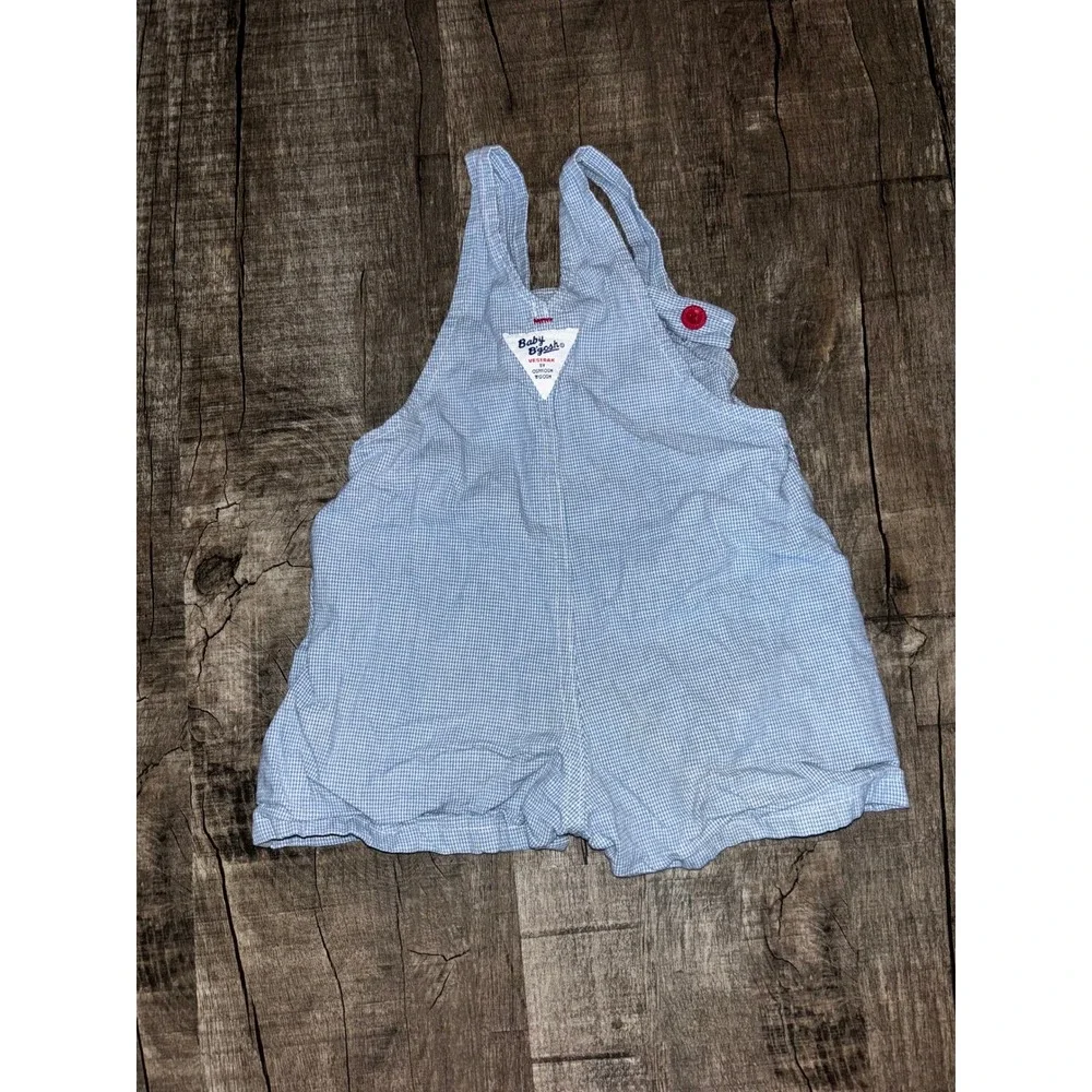 Vintage Baby OshKosh Bgosh Gingham Sailboat Shortalls Blue White Made in USA 12M